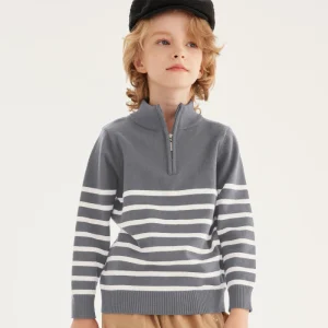 Boys Winter Half Zip Breathable Eco Friendly Sweater Casual Kids Knit Top with Turtleneck