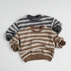 Boys Winter Sweater Children’s Retro Striped Sweater Clothing Low MOQ Winter Girls Boys Warm Tops