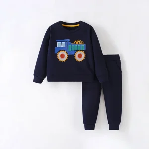 Boys Winter Sweater Set Autumn Winter Children’s Hoodie Set Customized Embroidered Pattern Boys’ Sports Outfit