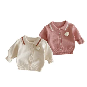 Boys and Girls Baby Cotton Autumn and Winter Bear Embroidered Sweater Cardigan Infant Clothes Sweater Coat