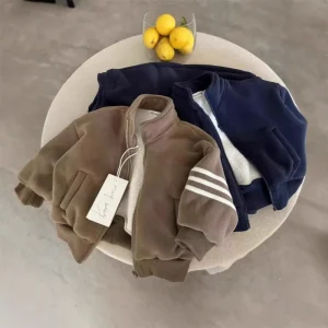 Boys and Girls Cotton Jacket Set In-stock Korean Style Casual Trendy for Fall/Winter Warm Two-piece with Fleece Lining