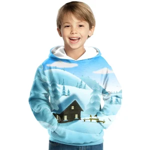 Boys and Girls Hooded Sweatshirt Thick Sports Pullover Hoodie for Winter Cartoon Pattern 6-12 Years