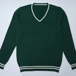 Boys and Girls V neck Green School Cardigan 100% Cotton Knitted Customized School Cardigan School Uniform Sweater