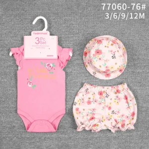 Breathable Cotton for Kids Clothes 3 Piece Clothing Set Sleeveless Shorts Romper with Cute Animal Floral Printed Hat for 3 12m