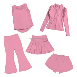 Breathable Customized Color Yoga Pants for Girls Kids Flare Leggings with Jackets Little Girls Sports Outfit Sets