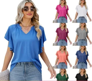 Breathable High Quality Ladies Custom Half Sleeve Blouses Oversized V Neck Girls T Shirts Blank White Women T Shirts