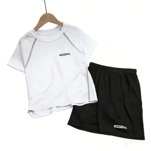 Breathable Outfit New Design Boy’s Red Sports Outfit Short Sleeved Shirt and Shorts Children’s Clothing Set