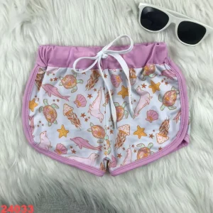 Breathable Pink Children’s Shorts for Girls Bowknot and Butterfly Angel with Strawberries Mid Waist