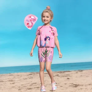 Breathable Printed Girls Bikini Swimsuit for Students Children’s Buoyancy Swimwear 100% Polyester Girls