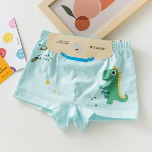 Breathable Quick-Dry Cotton Boy Underwear Cartoon Dinosaur Design Boxer Briefs OEM Custom Logo