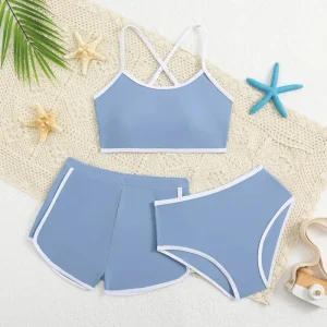Breathable Snug Fit Kids Girls Two Piece Swim Clothes Cross Back Design for Beach Pool Vacation Swimming