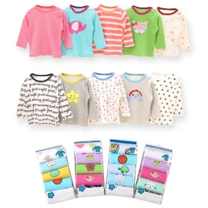 Bulala New Collection Boys and Girls Baby T-Shirt Long Sleeve Cotton Clothing with 5-piece Mixed Design Toddler Kids Clothing
