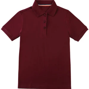 Burgundy Short Sleeves Knitted Girls T-shirts Polo Shirts for School Uniform
