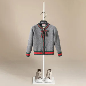 Butterfly Knot Button Warm Soft Comfortable Girls Knit Cardigan Spring Autumn Sweet Sweater 1-6 Years Polyester Children