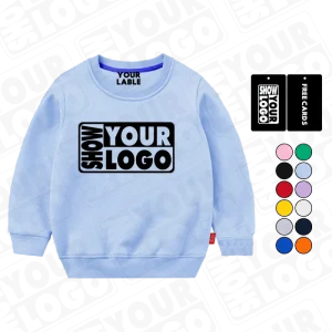 CB084 WDYWE47 Autumn Warm Long Sleeve Kids Custom 100% Cotton Velvet Lined Crewneck Sweatshirts for Baby Girl Boy Thick Sweater