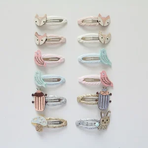 Cartoon Animal Shape Sweet Fabric Eco Friendly Ribbon Hair Clip Sets Handmade Baby Girl Hair Pins Glitter Party Accessories