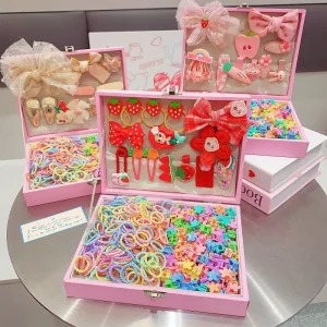 Cartoon Children Hair Clip Girl Sweet Flower Hair Ties Fashion Hairpins Barrettes Girls Hair Accessories Set Gift Box