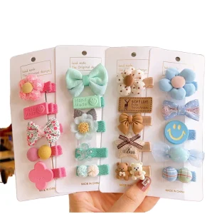 Cartoon Fabric Girls’ Hairpin Headpiece Non scratching Hairpiece with Delicate Floral Bow Hair Accessory Set for Babies