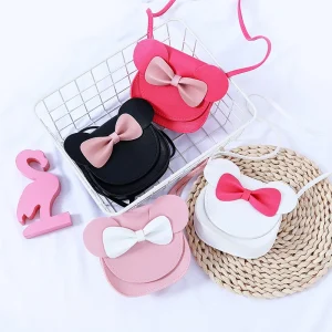 Cartoon Fashion PU Kids Crossbody Bag with Bow Decoration Magnetic Button Kiddie Coin Purse for Children