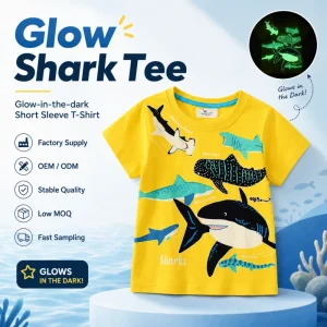 Cartoon Kids Shark T Shirt Boys Cotton Short Sleeve Breathable Luminous Tee Summer Casual Top Bulk