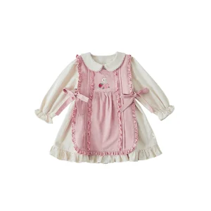 Cartoon Long Sleeve Pink Coat Autumn Suit Jacket Baby Girls Floral Dresses Girls Kids Set