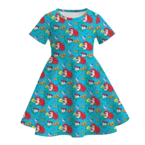 Cartoon Print Children’s Girls A Line Breathable Summer Twirl Dresses Boutique Fashion ODM Customized Size Princess Short Sleeve