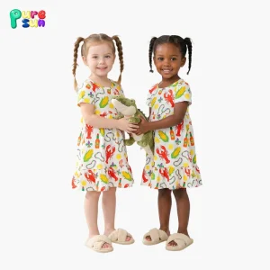 Cartoon Print Girls Sleepwear Bamboo Viscose Kids Sleep Dress 100% Organic Cotton Custom Girls Pajamas