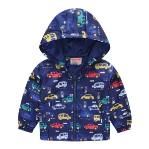 Cartoon Print Toddler Windbreaker Comfortable Cotton Fall Hooded Zipper Thin Section Long Sleeve Outwears Boy Baby Jacket