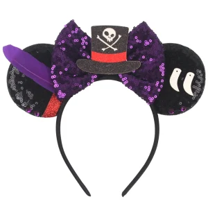 Cartoon Pumpkin Mouse Ears Headband for Kids Halloween Pirate Cosplay Hairband With Bow Sequin Party Festival Hair Accessories