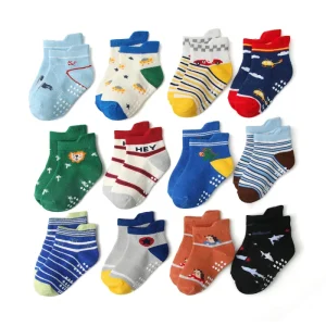 Cartoon Sports Kids Ankle Grip Socks Non Slip Baby Toddler Infant Newborn Babies Socks for Boys Girls 12 Pairs 0-7 Years Old