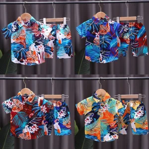 Casual 2 Piece Set for Boys Summer Short Sleeve Shirt Southeast Asian Age Range 0 4 Years Cross Border for Children