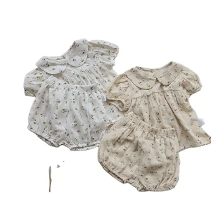 Casual Baby Girl Clothes Summer Girls Set Short Sleeve Floral Shirt+Shorts Retro Floral Suit Boutique Kids Clothing Set