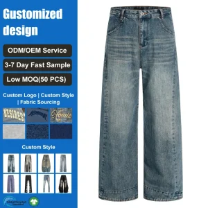 Casual Boys Jeans Striped Long Pants Blue Stripe Stitch High Waist Baggy Denim Loose Straight Jeans for Men