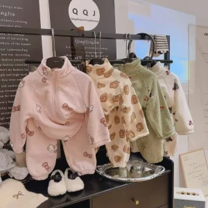 Casual Cartoon Children’s Fleece Lined Stand Collar Jacket Boys Girls Baby Autumn Winter Double Sided Fleece Thickened Warm
