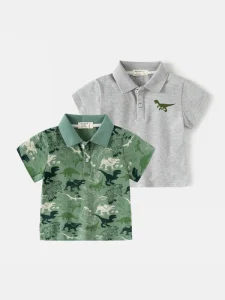 Casual Children’s Short Sleeve T Shirt 100% Cotton Baby Base Shirt With POLO Neck Soft Knitted Animal Print