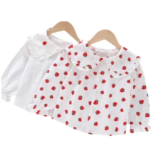 Casual Floral Pattern Long Sleeve Tops for Girls Baby Toddler Dress Shirts Blouse Tees Girls Elegant Children’s Clothing