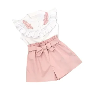 Casual Floral Printed Girls’ Set Summer Sleeveless Ruffle Children’s Clothing for Ages 2 8