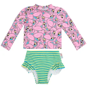 Casual Girl Swimsuit UPF 50+ Sun Protection Long Sleeve Two Piece Bathing Suit Girl Swimwear for Baby Toddler Girls