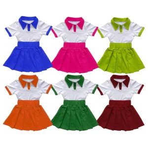Casual Girls Dresses 2-12 Years Old Summer Short Pleated Skirt Set in Cotton and Silk Western Style Kids Clothing