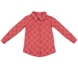 Casual Girls’ Spring and Autumn Checkered Shirts Comfortable Blouse with Button Pockets for Children