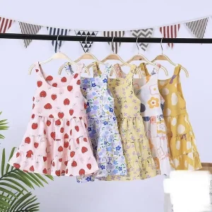 Casual Girls’ Summer Princess Dress Thin Spaghetti Strap Floral Pattern Knee Length Dress
