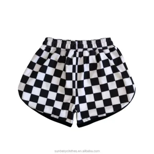 Casual Kids Clothing Custom Black Checkered Bottoms Shorts for Baby Girls Mid Knitted Breathable Bummie Board Shorts
