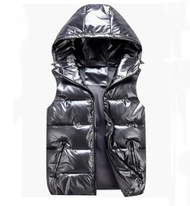 Casual Kids’ Winter Down Jacket Hooded Vest Windproof Breathable Stand Collar Zipper Closure Sizes 3-14 Years for Boys Girls
