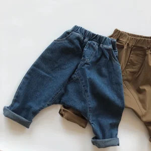 Casual Pants Kids Jeans Trousers Solid Color Waist Jeans for Kids Boys