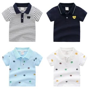 Casual Polo T Shirt Boys 100% Cotton Soft Top Summer Kids Tops Cartoon Pattern Tops 2 6 Years Baby Polo Kids