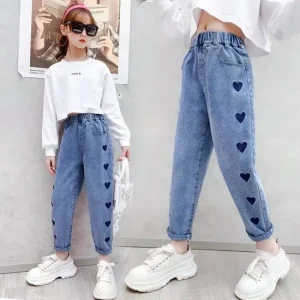Casual Style Straight Pants Boys Girls Fall Winter Loose Fit Washed Jeans Children’s Clothing Animal Printed Elastic