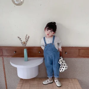 Casual Stylish Spring Girls Overall Jean Jumpsuit for Kids