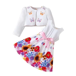 Casual Summer Clothing Set for Girls Aged 2 6 Kids Dresses with Long Sleeve Tops Printed Design Soft Shell Anti Wrinkle