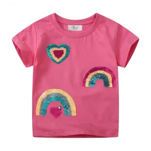 Casual Summer Top for Girls Cute Cotton Sequin Clothing for Toddlers Featuring Animal Pattern