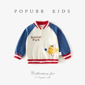 Casual Uniform Boys’ Sport Jacket Baseball Cartoon Printed Cute InfantBaby Cotton Cardigan Coat